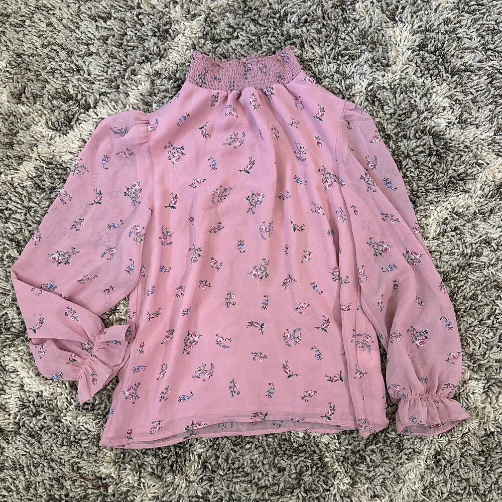 1.state Pink Smocked Mock Neck Puff Sleeve Boho Blouse Top S Cottage Core - Picture 11 of 11